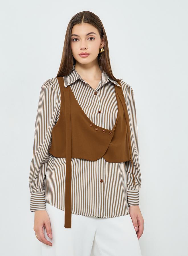 Styli Women Brown Striped Long Sleeve Shirt - Image 4